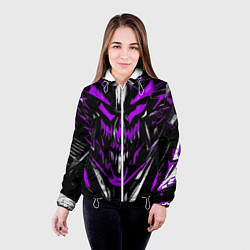 Куртка с капюшоном женская Фиолетово-белое абстрактное лицо на чёрном фоне, цвет: 3D-белый — фото 2