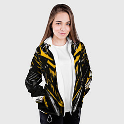 Куртка с капюшоном женская Жёлто-белое абстрактное лицо на чёрном фоне, цвет: 3D-белый — фото 2