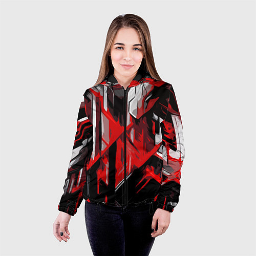 Женская куртка Red and white abstraction on a black background / 3D-Черный – фото 4