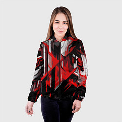 Куртка с капюшоном женская Red and white abstraction on a black background, цвет: 3D-черный — фото 2