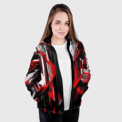 Куртка с капюшоном женская Red and white abstraction on a black background, цвет: 3D-черный — фото 2