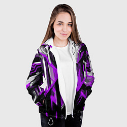 Куртка с капюшоном женская White and purple abstraction on a black background, цвет: 3D-белый — фото 2