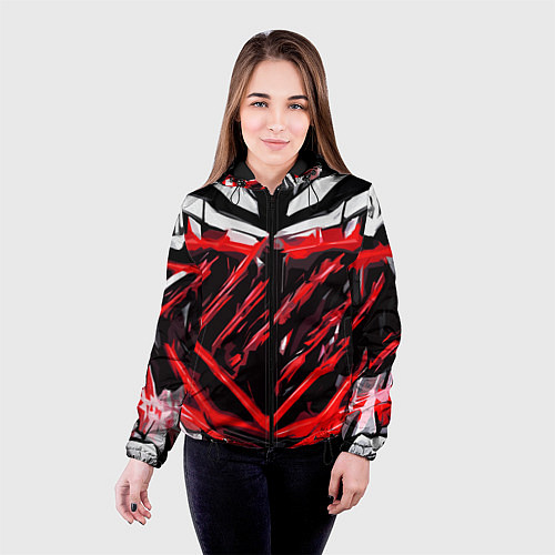 Женская куртка Red and white abstraction on a black background / 3D-Черный – фото 4
