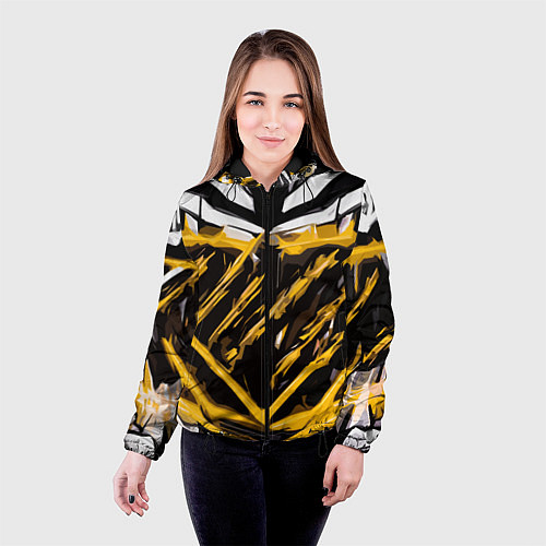 Женская куртка Yellow and white abstraction on a black background / 3D-Черный – фото 4