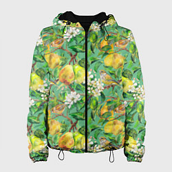 Куртка с капюшоном женская Груши и птицы, цвет: 3D-черный