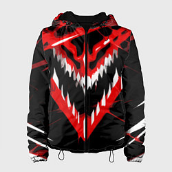Куртка с капюшоном женская Красно-белая пасть на чёрном фоне, цвет: 3D-черный