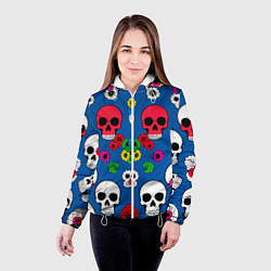 Куртка с капюшоном женская Паттерн из цветных черепков муэрто - нейроарт, цвет: 3D-белый — фото 2