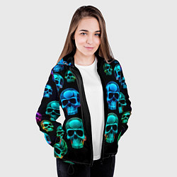 Куртка с капюшоном женская Neon skulls - ai art pattern, цвет: 3D-черный — фото 2