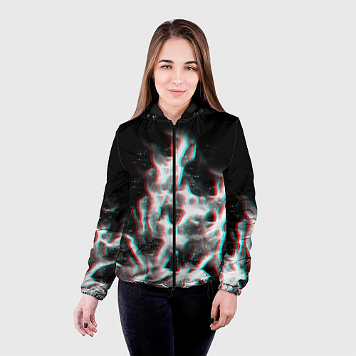 Женская куртка Огонь глитч текстура / 3D-Черный – фото 4
