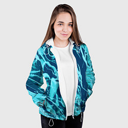 Куртка с капюшоном женская Морской сине-голубой абстракция, цвет: 3D-белый — фото 2