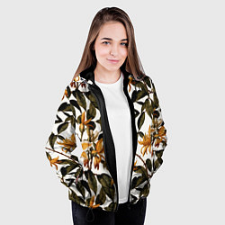 Куртка с капюшоном женская Желтые ретро цветы, цвет: 3D-черный — фото 2