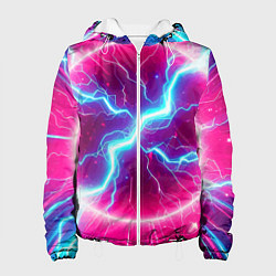 Куртка с капюшоном женская Неоновая абстракция - нейроарт, цвет: 3D-белый