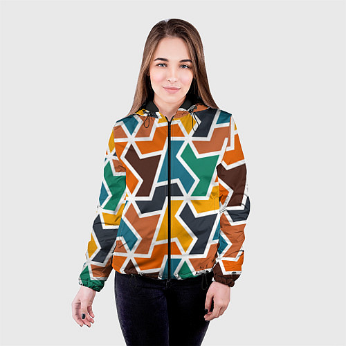 Женская куртка Геометрический узор разноцветный / 3D-Черный – фото 4