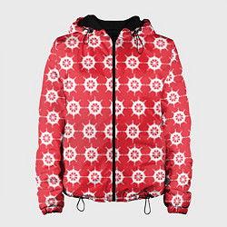 Куртка с капюшоном женская Паттерн с штурвалами на красном, цвет: 3D-черный