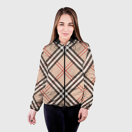 Женская куртка Стильная клетка - шотландка, крупно / 3D-Черный – фото 4