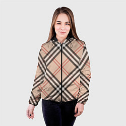 Куртка с капюшоном женская Стильная клетка - шотландка, крупно, цвет: 3D-черный — фото 2