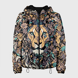 Куртка с капюшоном женская Лев с узорами и цветами, цвет: 3D-черный