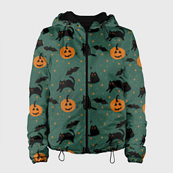 Куртка с капюшоном женская Хэллоуин и черный кот, цвет: 3D-черный