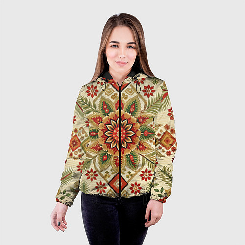 Женская куртка Русские классические узоры и орнамент / 3D-Черный – фото 4