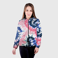 Куртка с капюшоном женская Розово синий тай дай - разводы краски на белом фон, цвет: 3D-черный — фото 2