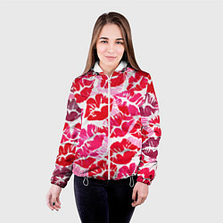 Куртка с капюшоном женская Девчачьи отпечатки красных губ - подарок любви, цвет: 3D-белый — фото 2