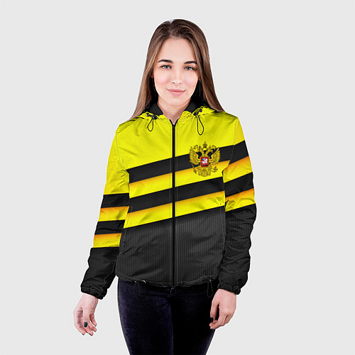 Женская куртка Герб РФ геометрия линии / 3D-Черный – фото 4
