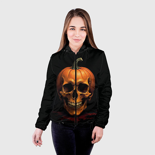 Женская куртка Череп-тыква для Хэллоуина / 3D-Черный – фото 4