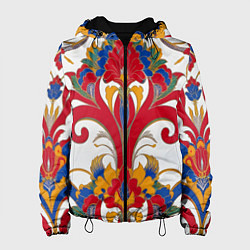 Куртка с капюшоном женская Яркий алый узор, цвет: 3D-черный