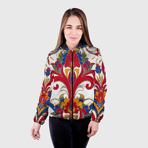 Женская куртка Яркий алый узор / 3D-Черный – фото 4