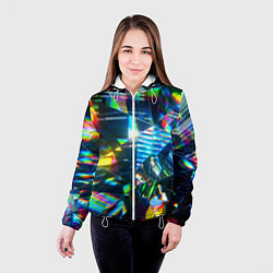 Куртка с капюшоном женская Глитч эффект на стекле, цвет: 3D-белый — фото 2