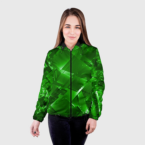 Женская куртка Прозрачная изумрудная геометрия / 3D-Черный – фото 4