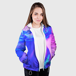 Куртка с капюшоном женская Неоновая текстура абстракция, цвет: 3D-белый — фото 2