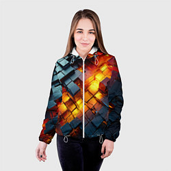 Куртка с капюшоном женская Трехмерные кубики с разрушением, цвет: 3D-белый — фото 2