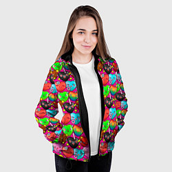 Куртка с капюшоном женская Цветные позитивные сердечки паттерн, цвет: 3D-черный — фото 2