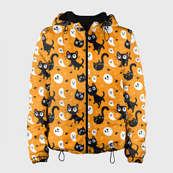 Куртка с капюшоном женская Паттерн с черными кошками, цвет: 3D-черный