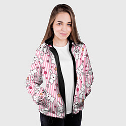 Куртка с капюшоном женская Зайчики паттерн, цвет: 3D-черный — фото 2