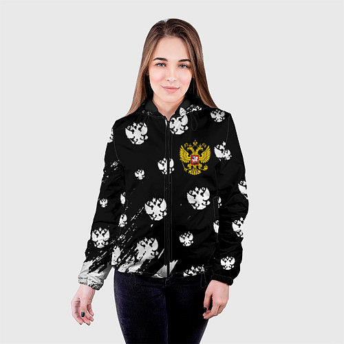 Женская куртка Герб РФ паттерн / 3D-Черный – фото 4