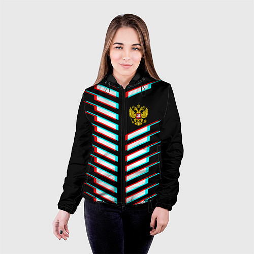 Женская куртка Герб РФ глитч геометрия / 3D-Черный – фото 4