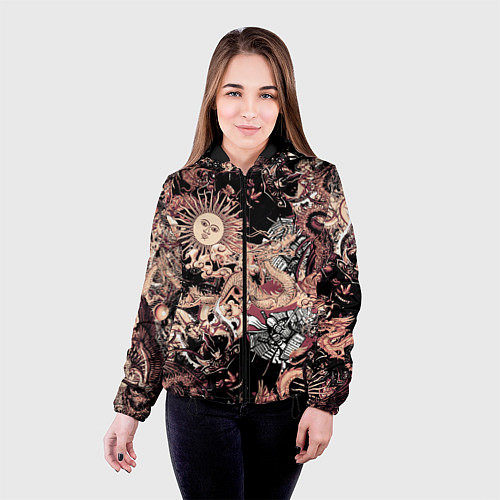 Женская куртка Драконы самурай и феникс / 3D-Черный – фото 4
