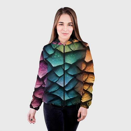 Женская куртка Цветная чешуя дракона / 3D-Черный – фото 4