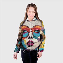 Куртка с капюшоном женская Девушка в солнечных очках поп-арт, цвет: 3D-белый — фото 2