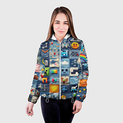 Куртка с капюшоном женская Minecraft фигуры на пэчворк, цвет: 3D-белый — фото 2