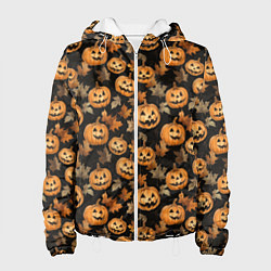 Куртка с капюшоном женская Тыквы с лицами, цвет: 3D-белый