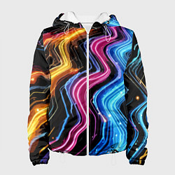 Куртка с капюшоном женская Неоновые полосы - нейроарт, цвет: 3D-белый