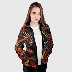 Куртка с капюшоном женская Огненные драконы в стиле тату ирезуми на черном, цвет: 3D-черный — фото 2