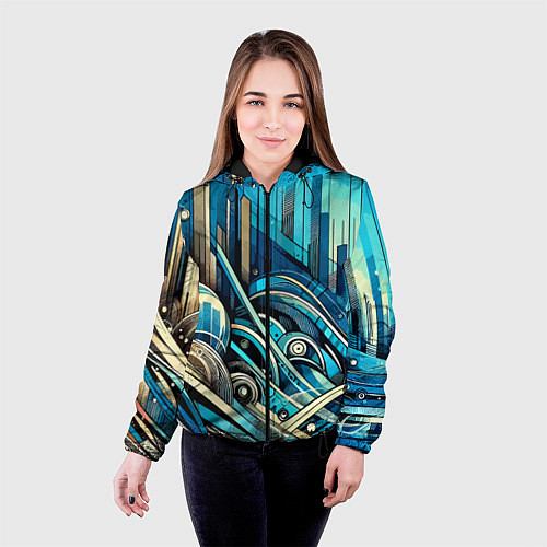 Женская куртка Абстрактный урбанистический пейзаж - нейроарт / 3D-Черный – фото 4