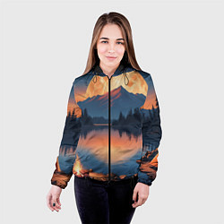 Куртка с капюшоном женская Костер на берегу озера, цвет: 3D-черный — фото 2