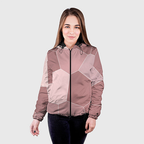 Женская куртка Пыльно-розовый крупная мозаика / 3D-Черный – фото 4