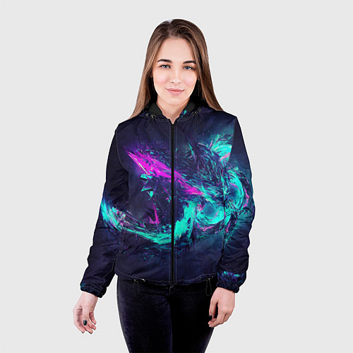 Женская куртка Неоновые краски абстракция / 3D-Черный – фото 4