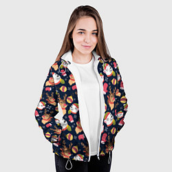 Куртка с капюшоном женская Новогодний детский паттерн с животными, цвет: 3D-белый — фото 2